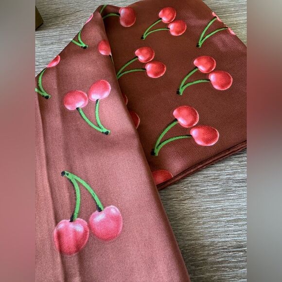 Cherry Print Brown Scarf A1354 - Picture 3 of 4